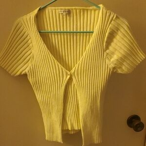 Crescent Light Yellow Ribbed Knit Top